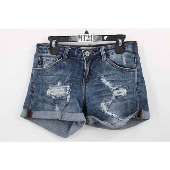 KANCAN ESTILO CUFF DENIM SHORTS SIZE 25 BLUE DISTRESSED - Picture 1 of 7